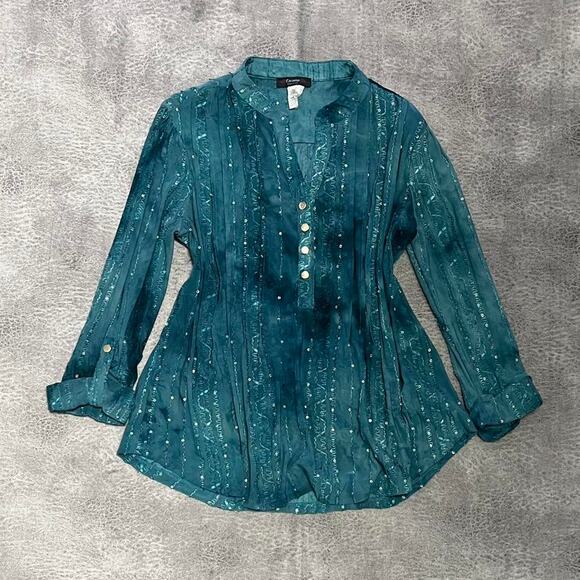 Cocomo embellished boho beachy button up top - Picture 1 of 7